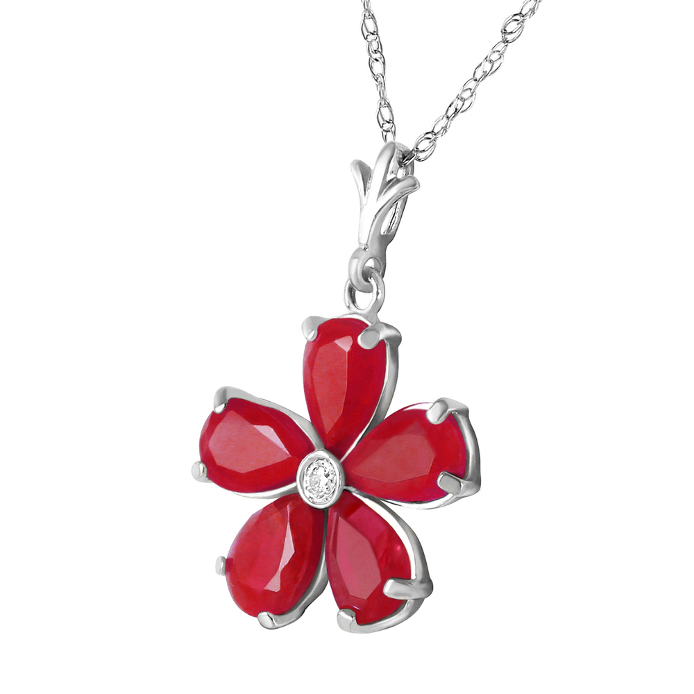 14K. GOLD NECKLACE WITH NATURAL RUBYS & DIAMOND (White Gold)